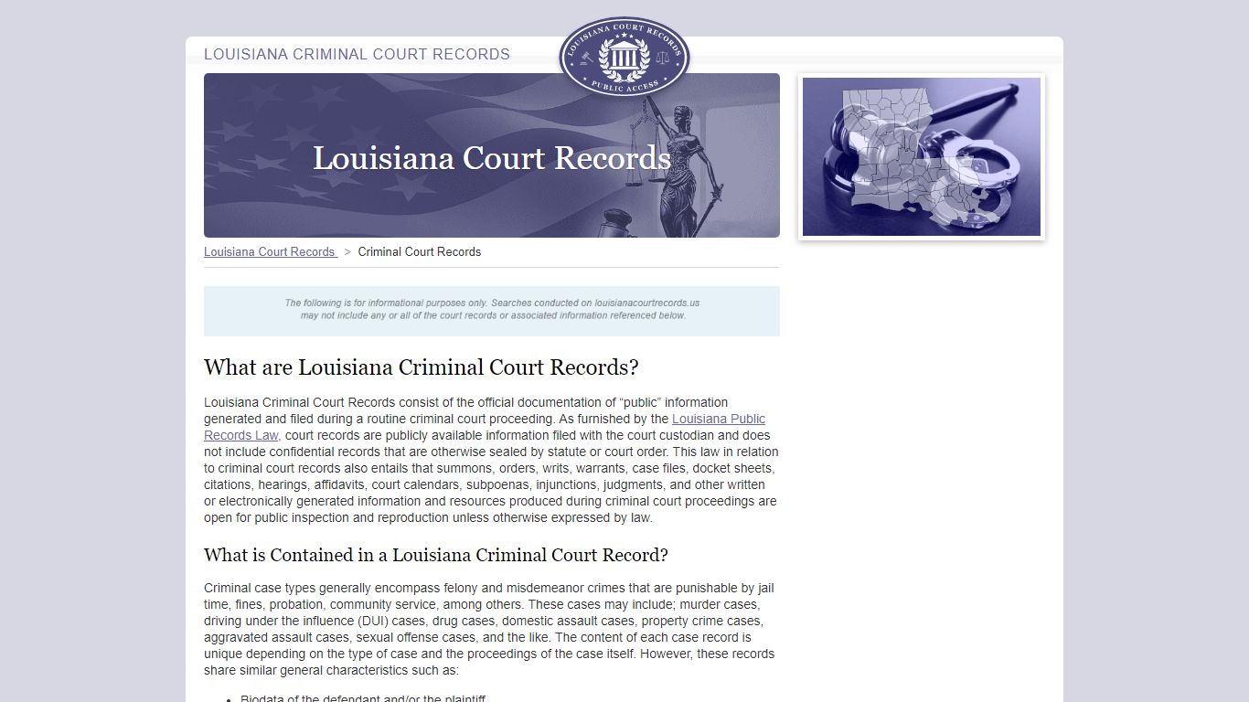 Louisiana Criminal Court Records | LouisianaCourtRecords.us